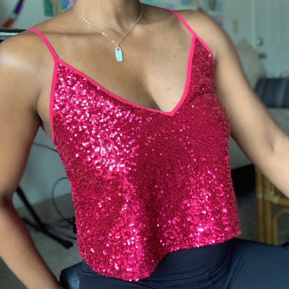 ❌SOLD❌/ Express X Olivia Culpo Sequin Top Sz S - Picture 2 of 14